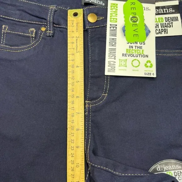 NWT D. Jeans Recycled Denim High Waist Capri Womens 6 Dark Blue - Picture 9 of 9